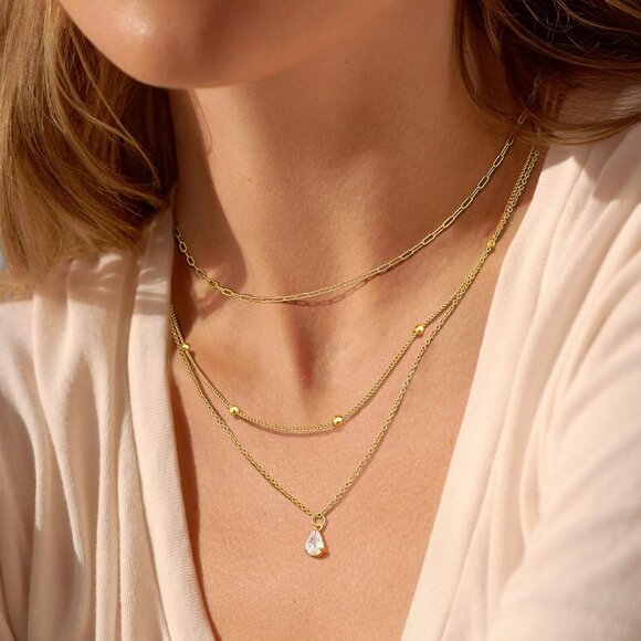 Dainty Gold Layered Necklace Set for Women, 14K Gold Plated, Trendy, Adjustable - Picture 2 of 7